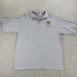 Vintage 90's Disney Mickey Mouse California Polo Shirt Mens L Gray Thick Cotton